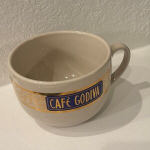 2004‎ Cafe Godiva Cup Mug Ceramic Cream Gold Tone & Blue Logo Vintage